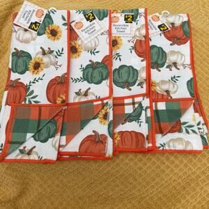 Perfect Harvest Reversible Kitchen Towel LOT of 4 Pumpkins 14x24 inches NWT